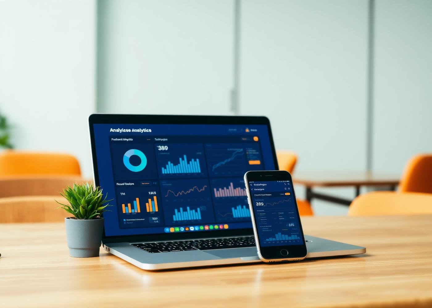 Notebook e celular exibindo o painel de gestão da SWx Sistemas